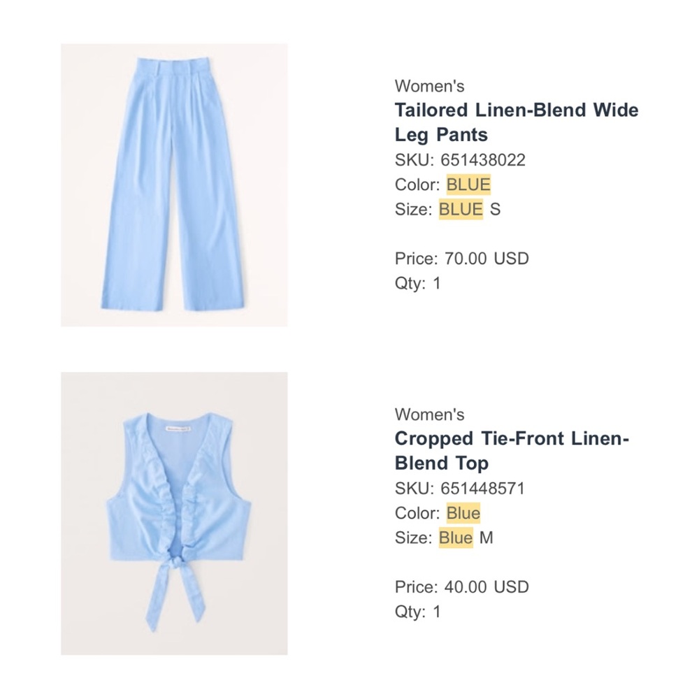 Abercrombie & Fitch Sky Blue Linen Tie-Front Crop Top & Shorts